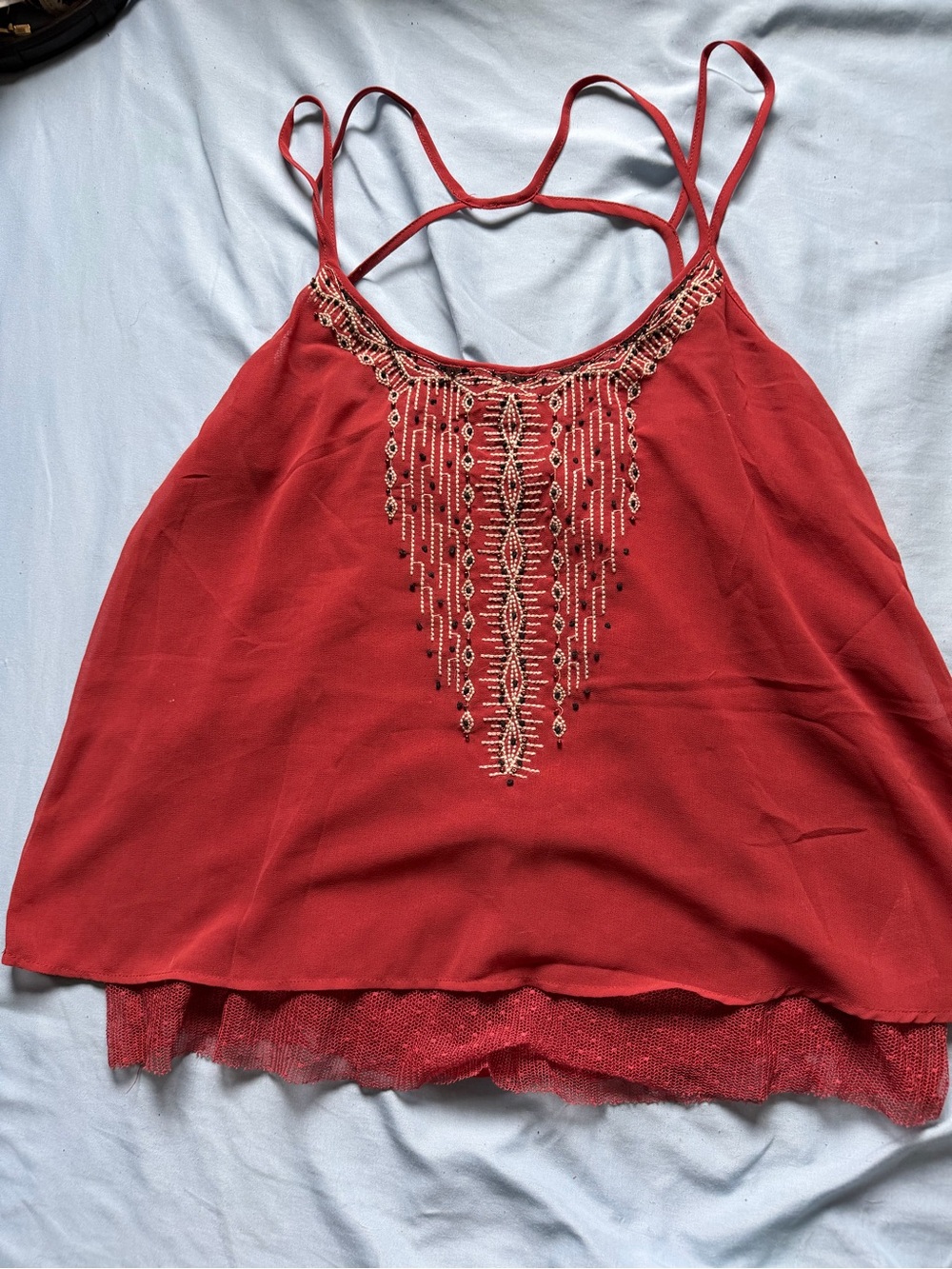 Miss Me Red Beaded Strappy Tank Top
